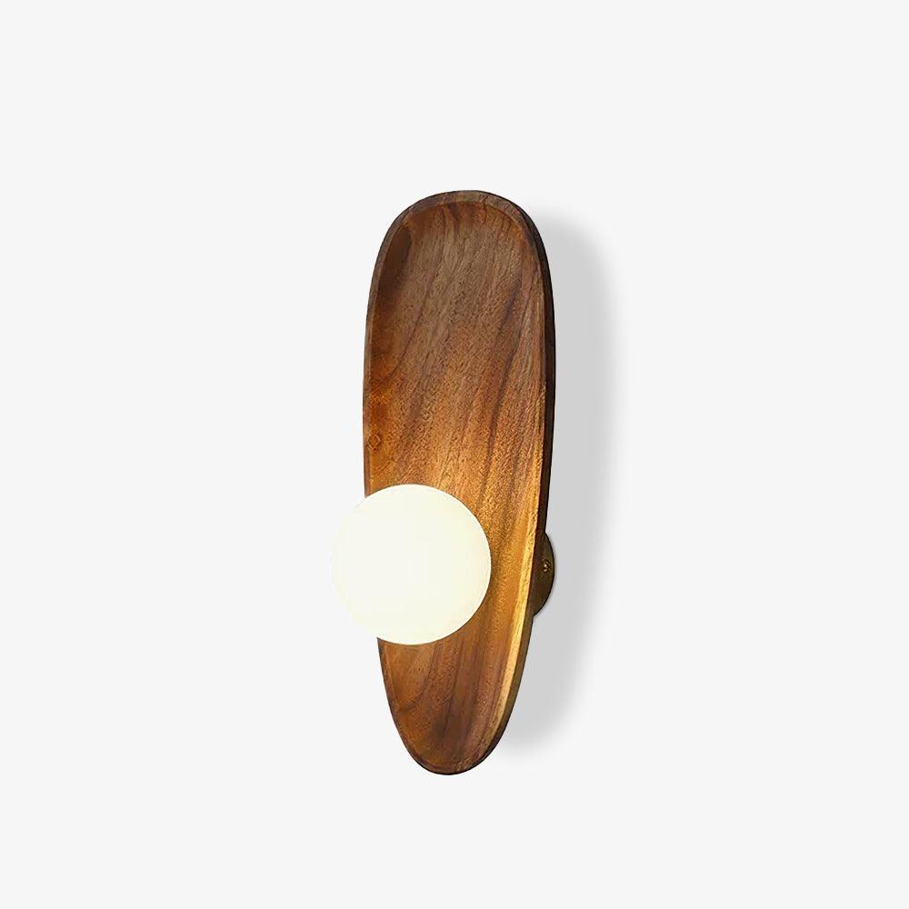 Walnut wood wall lamp full view with white glass shade