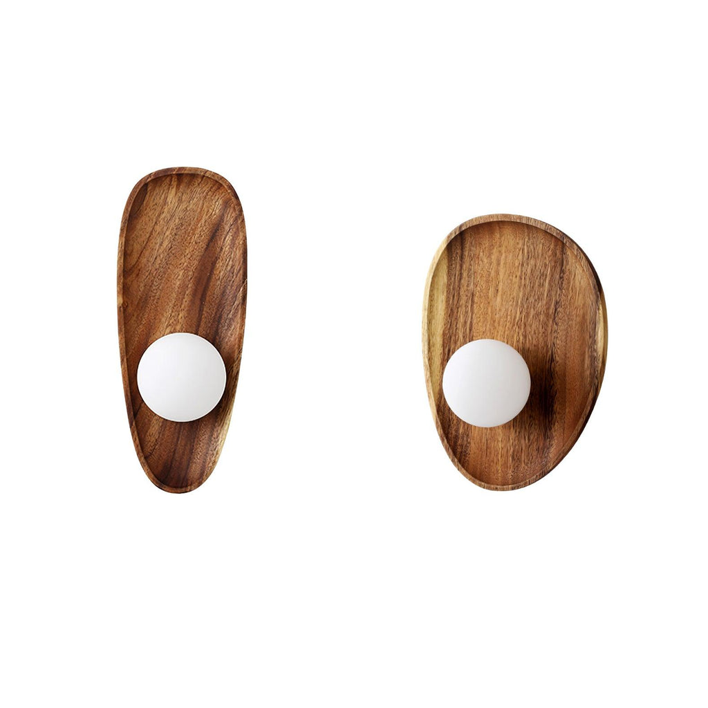 Walnut wood wall lamp shown in a warm interior setting