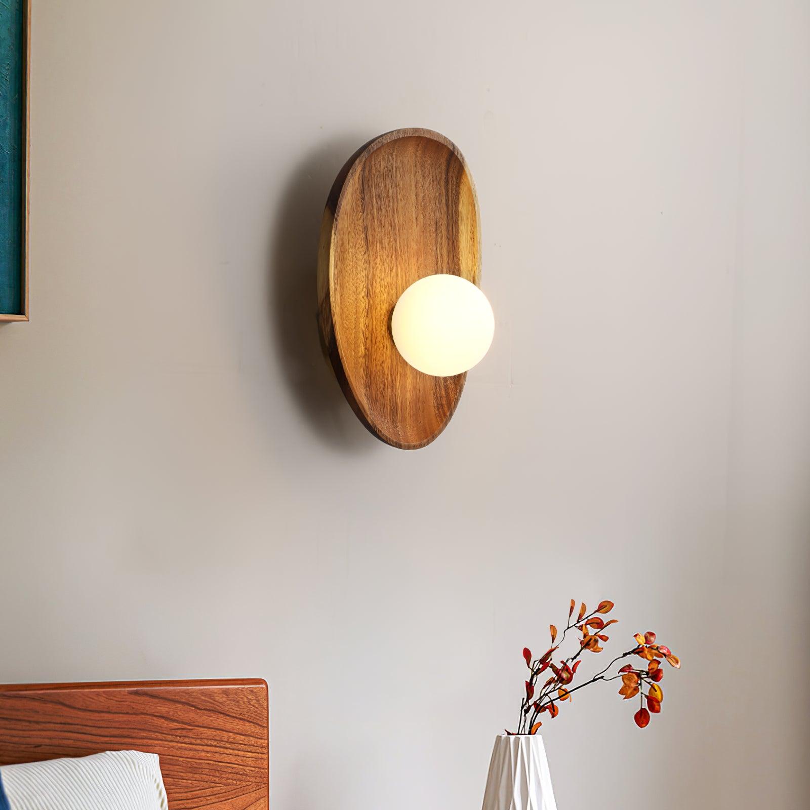 Walnut wood wall lamp side profile showing wall depth