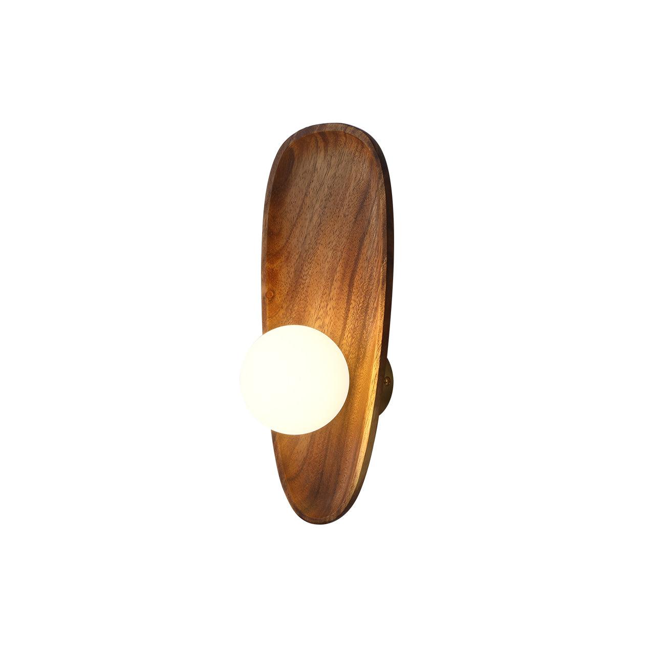 Walnut wood wall lamp detail of grain and shade