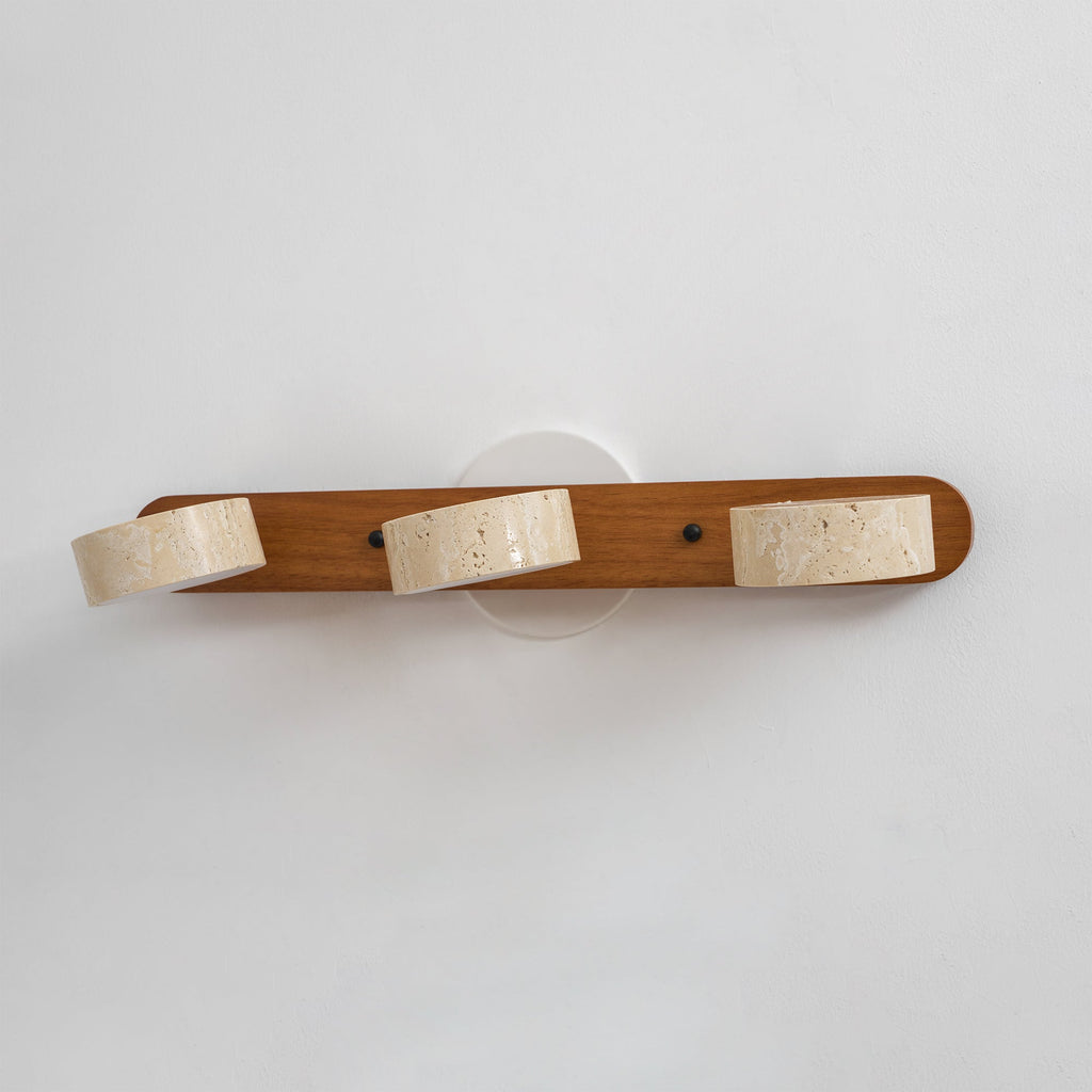 Travertine Duo Wall Light, Natural Stone Shades, Wood Frame, LED 3000K