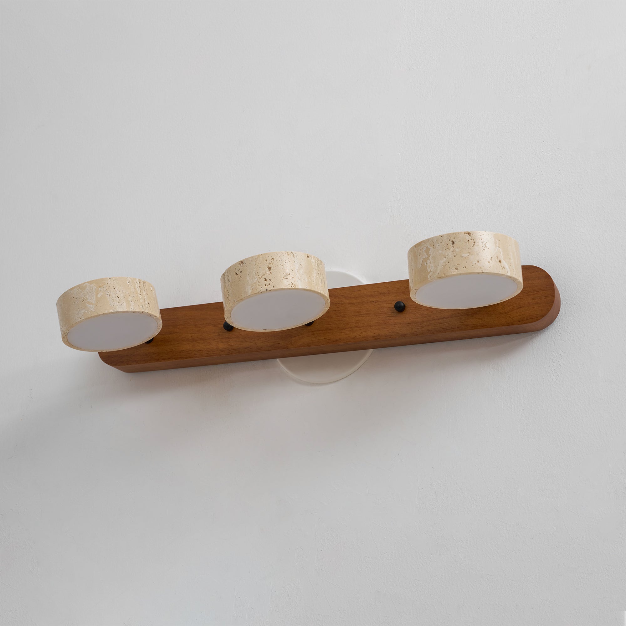 Travertine Duo Wall Light, Natural Stone Shades, Wood Frame, LED 3000K