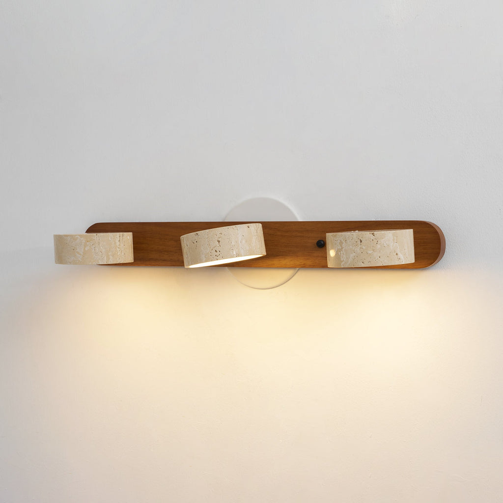 Travertine Duo Wall Light, Natural Stone Shades, Wood Frame, LED 3000K
