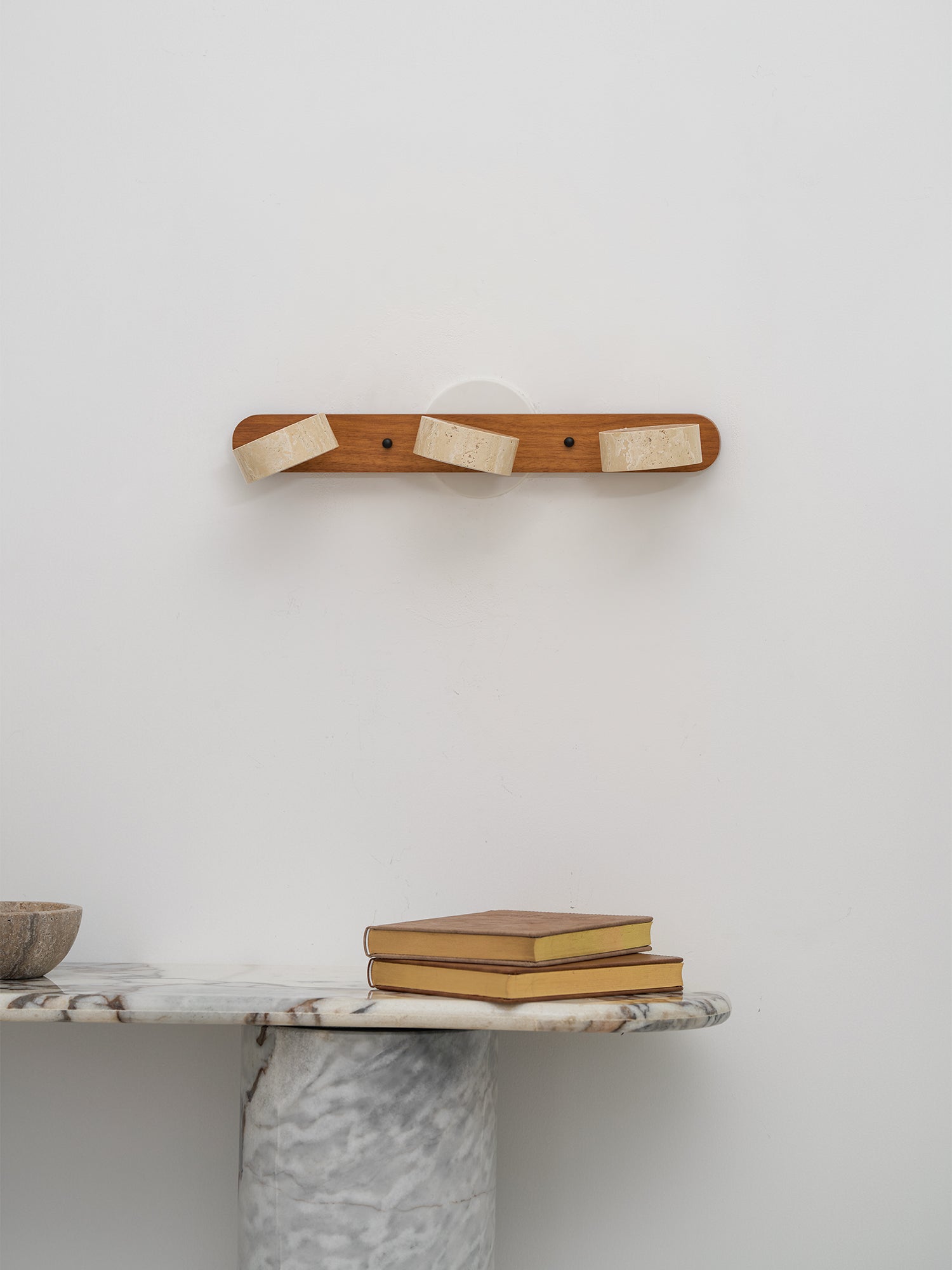 Travertine Duo Wall Light, Natural Stone Shades, Wood Frame, LED 3000K