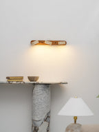 Travertine Duo Wall Light, Natural Stone Shades, Wood Frame, LED 3000K