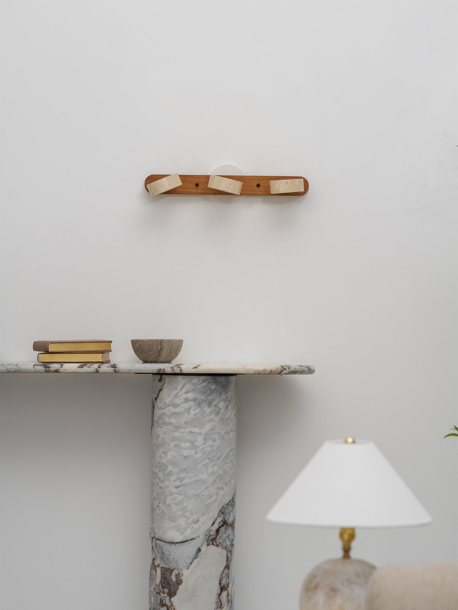 Travertine Duo Wall Light, Natural Stone Shades, Wood Frame, LED 3000K