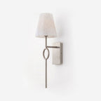 On a plain white backdrop, this Clérachic wall sconce shows its brushed nickel finish, oval ring and tapered alabaster shade, unlit.