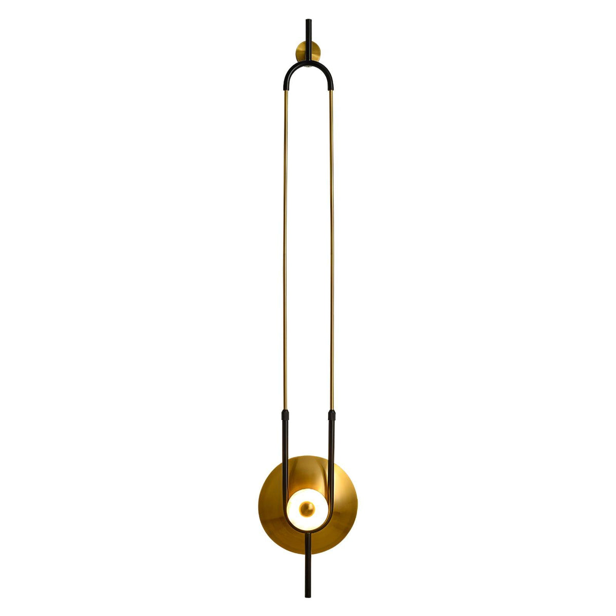 A Clérachic wall sconce sits on a white background with a soft shadow beneath it, its slim gold loop shown off-centre.