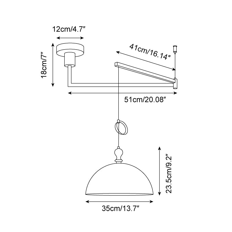 Maribel Adjustable Pendant Light, Industrial Acrylic Shade, Swing Arm