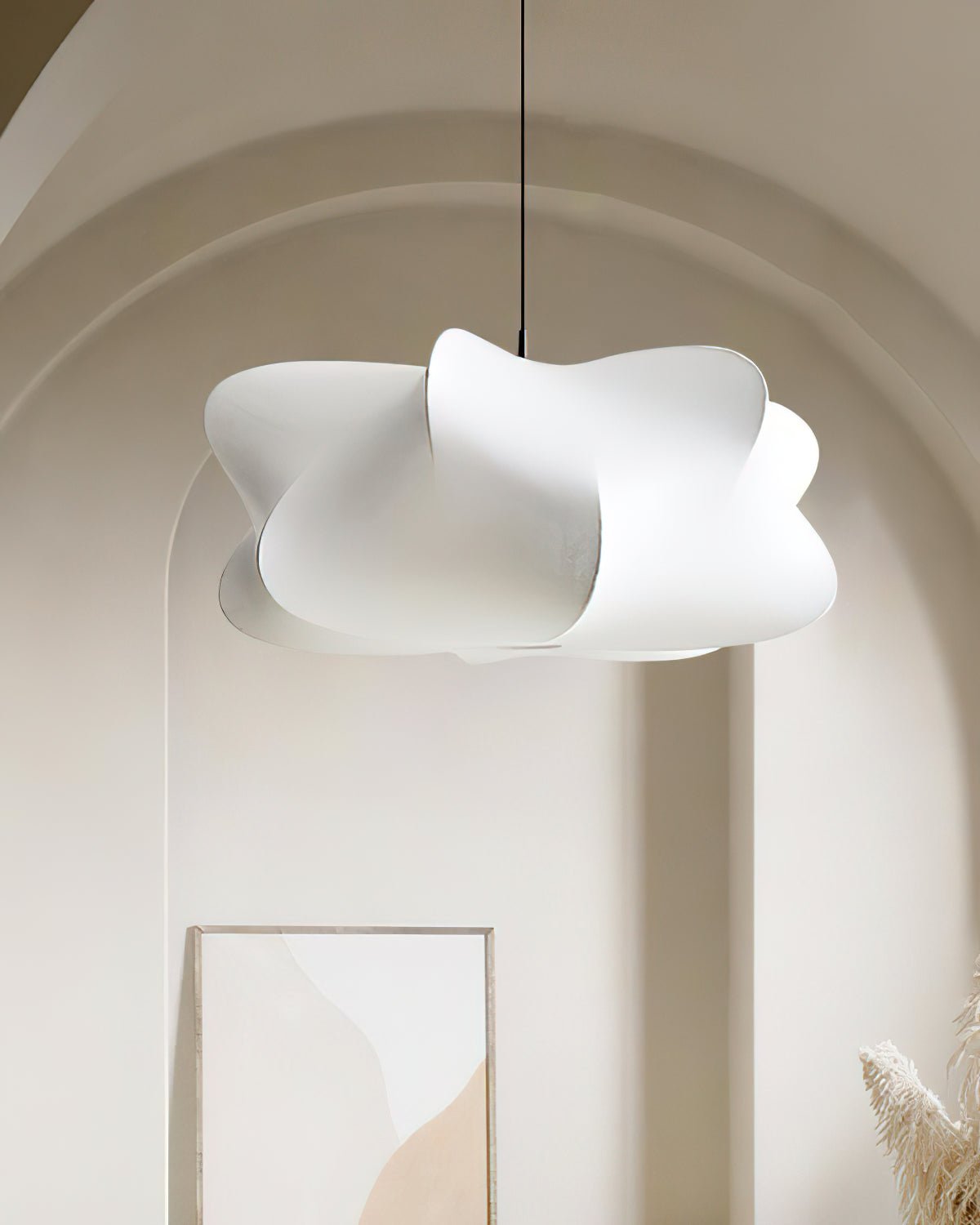 Elysia pendant light with silk strands diffusing warm light