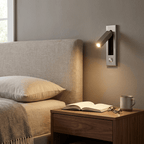 Recessed bedside wall sconce shown in a nickel finish detail