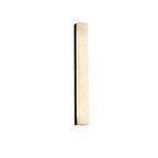 Long, narrow black-framed Kristy wall lamp lit and angled on a white studio background.