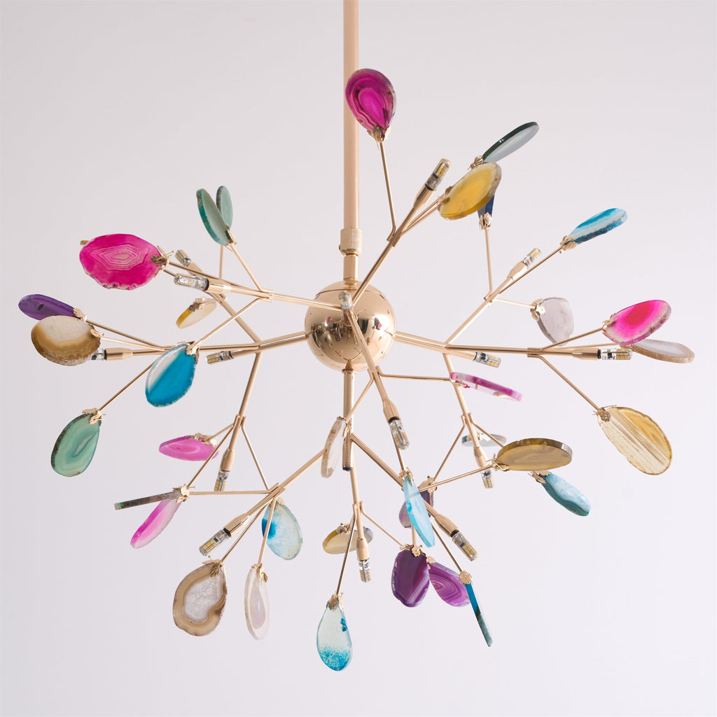 Agate Chandelier, Natural Agate Slices, Rose Gold Arms, G4 LED