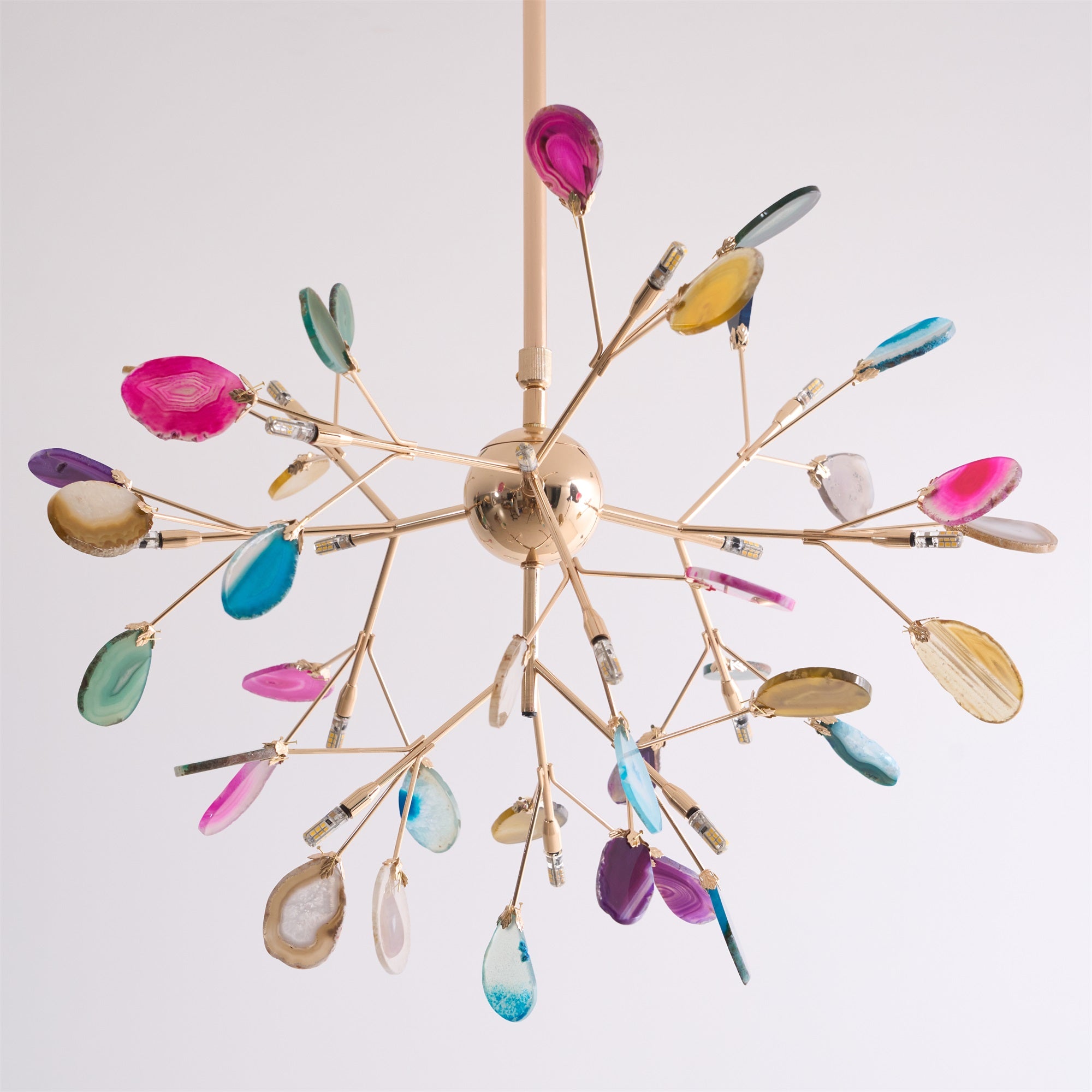 Agate Chandelier, Natural Agate Slices, Rose Gold Arms, G4 LED