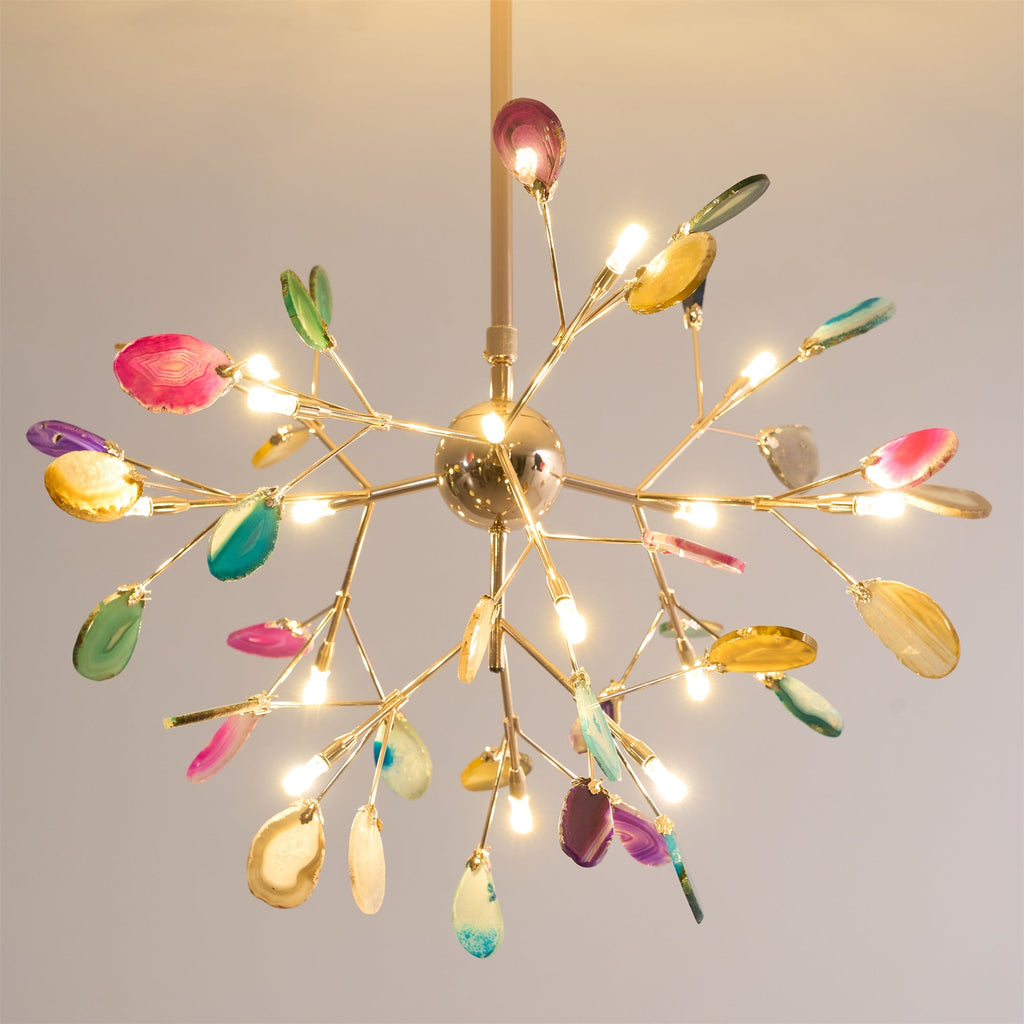 Agate Chandelier, Natural Agate Slices, Rose Gold Arms, G4 LED