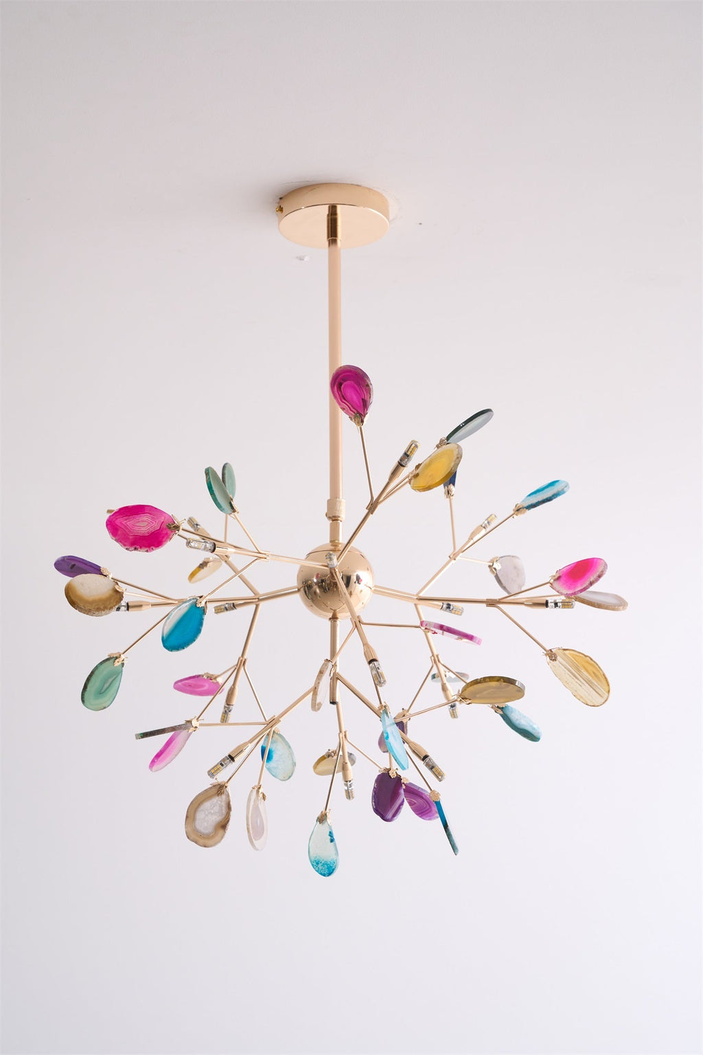 Agate Chandelier, Natural Agate Slices, Rose Gold Arms, G4 LED