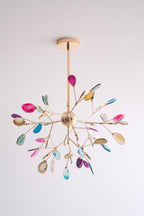 Agate Chandelier, Natural Agate Slices, Rose Gold Arms, G4 LED