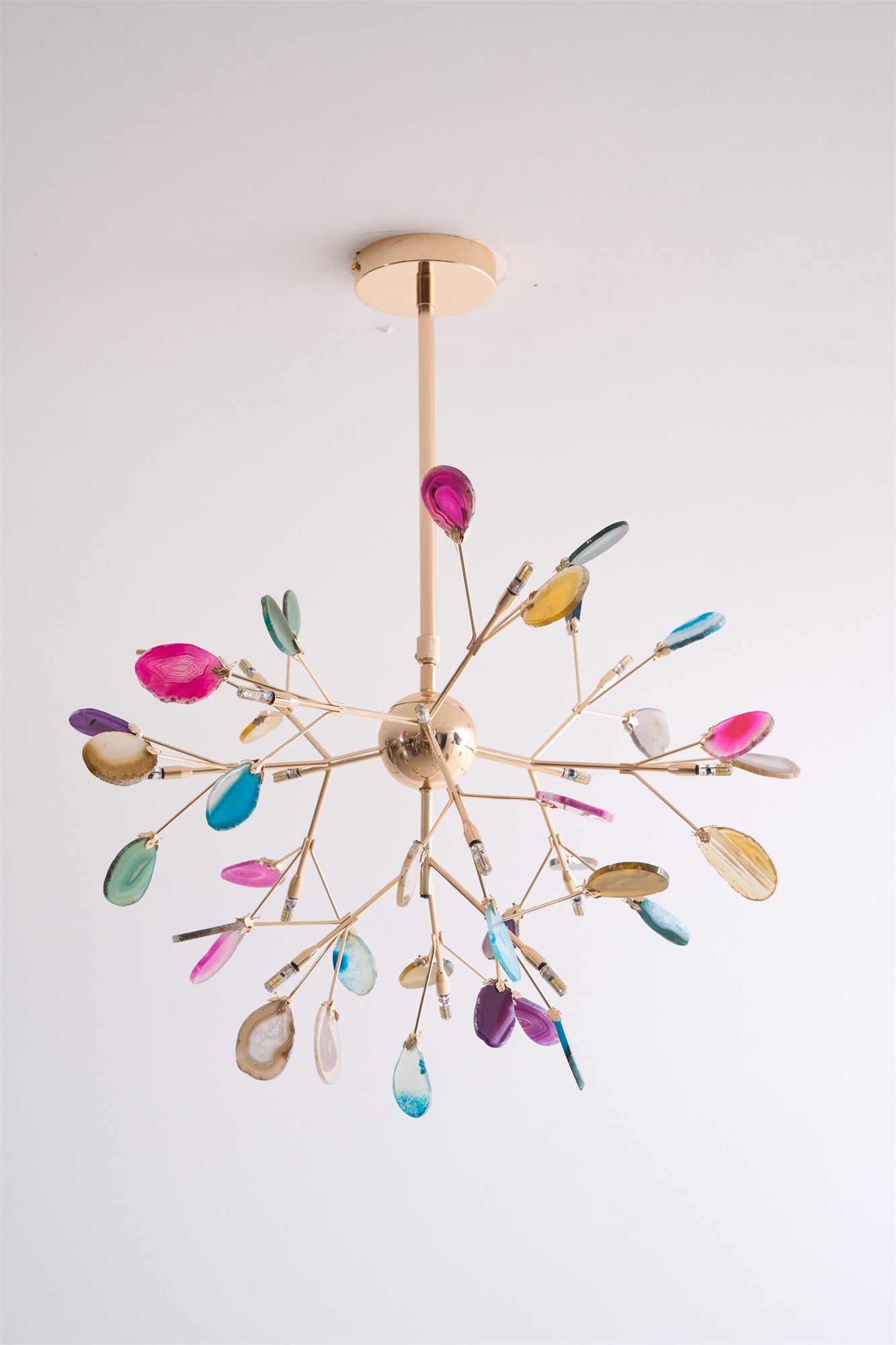 Agate Chandelier, Natural Agate Slices, Rose Gold Arms, G4 LED