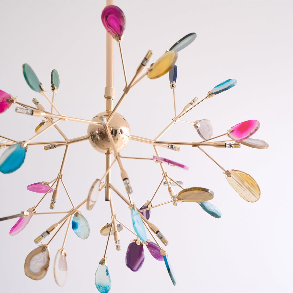 Agate Chandelier, Natural Agate Slices, Rose Gold Arms, G4 LED