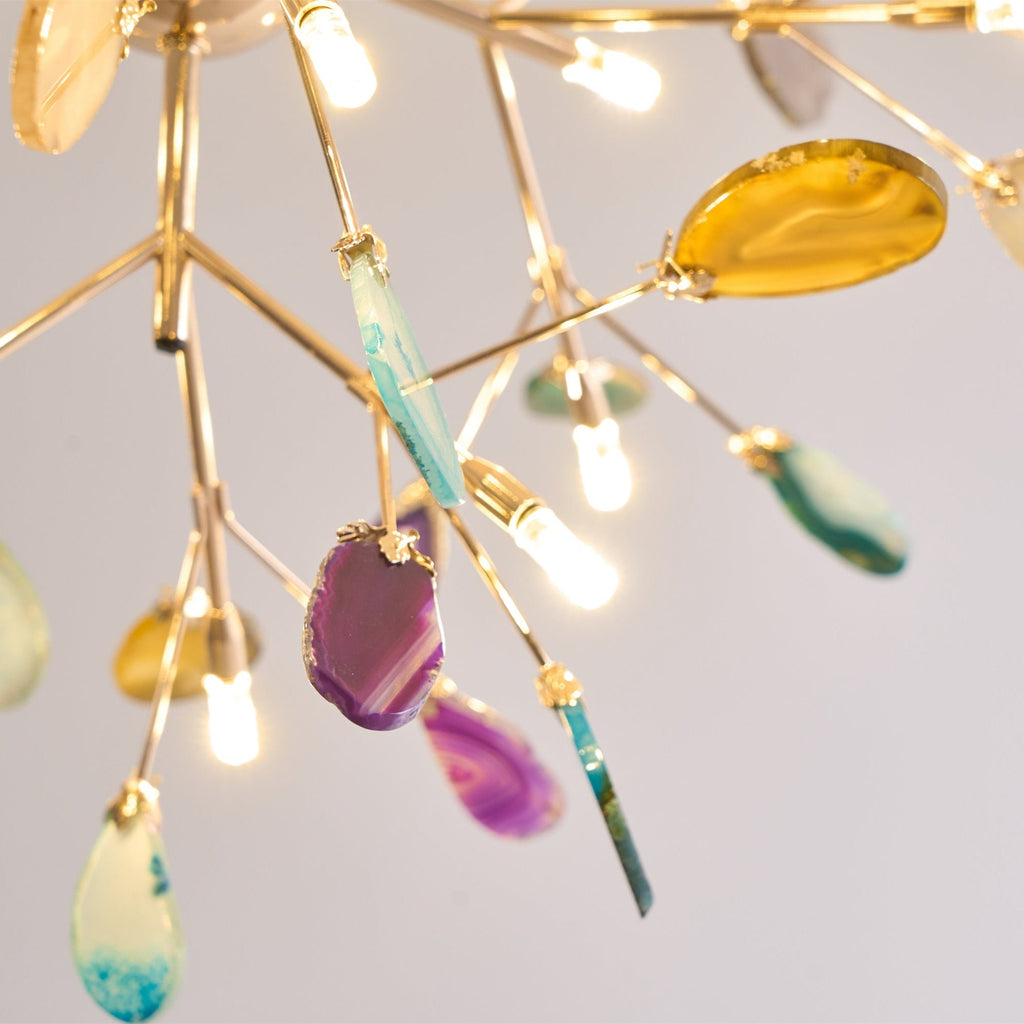 Agate Chandelier, Natural Agate Slices, Rose Gold Arms, G4 LED