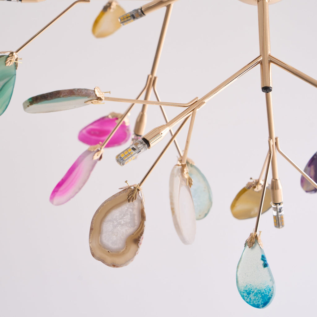 Agate Chandelier, Natural Agate Slices, Rose Gold Arms, G4 LED