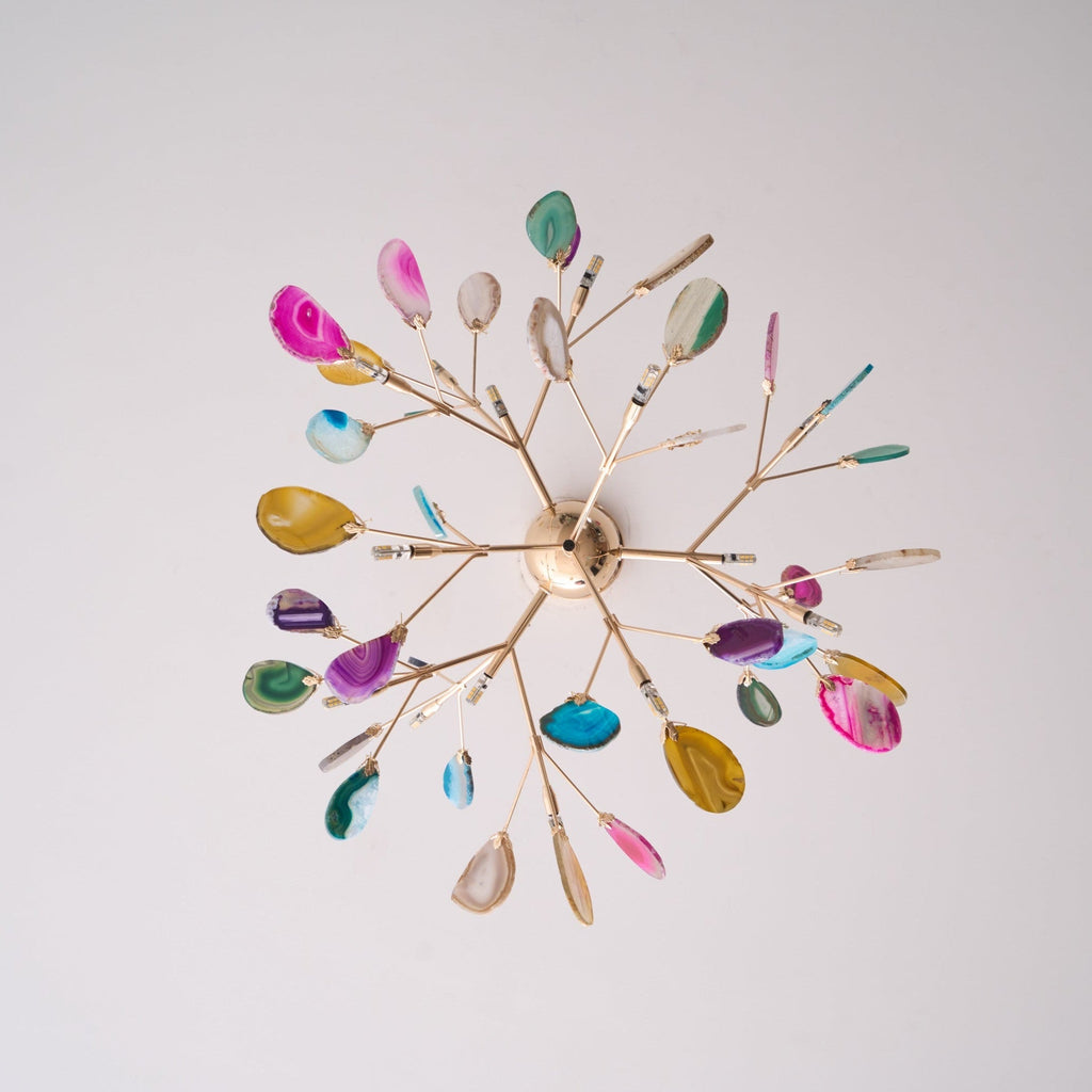 Agate Chandelier, Natural Agate Slices, Rose Gold Arms, G4 LED