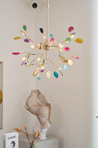 Agate Chandelier, Natural Agate Slices, Rose Gold Arms, G4 LED