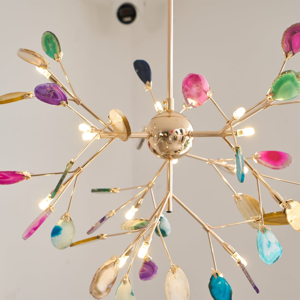 Agate Chandelier, Natural Agate Slices, Rose Gold Arms, G4 LED
