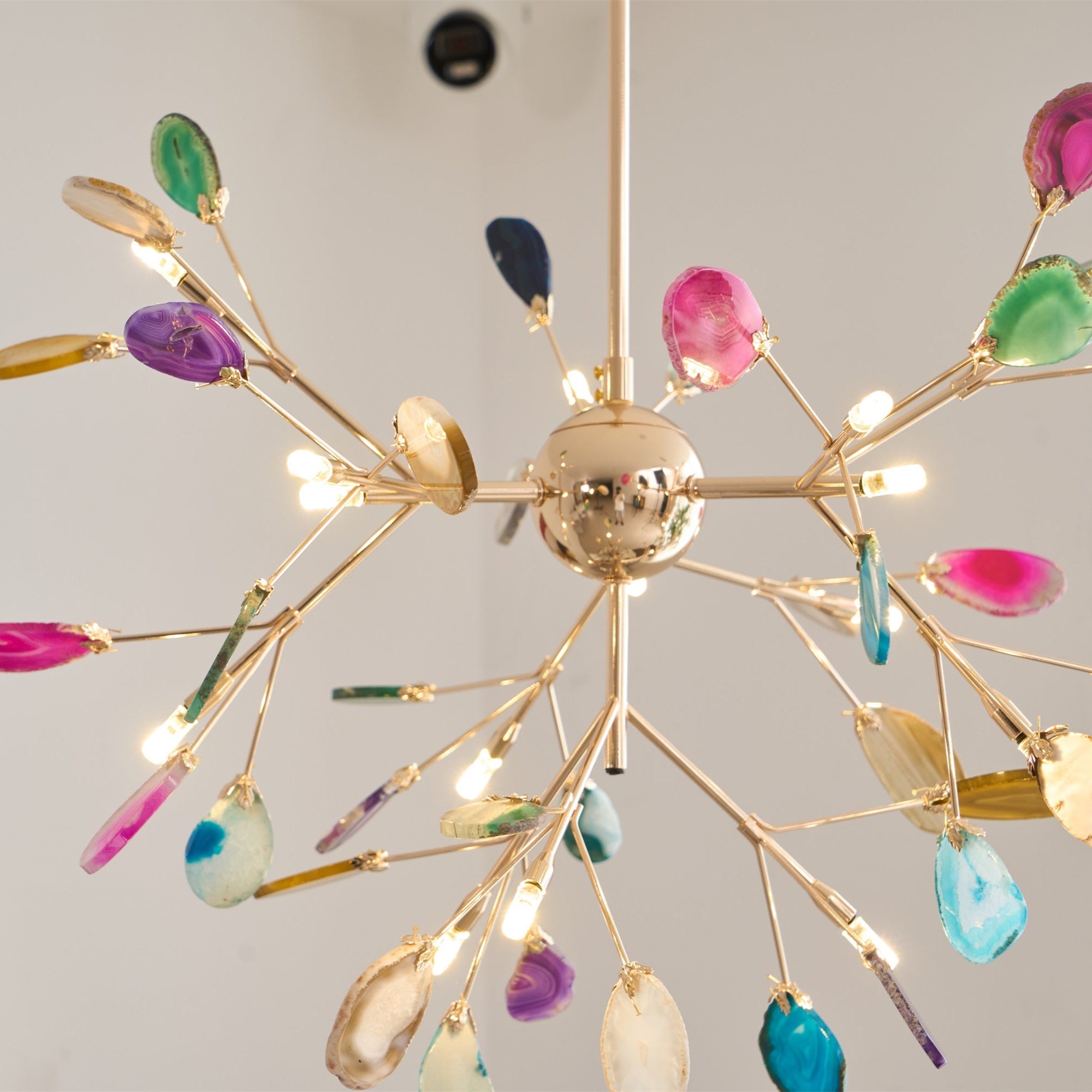 Agate Chandelier, Natural Agate Slices, Rose Gold Arms, G4 LED
