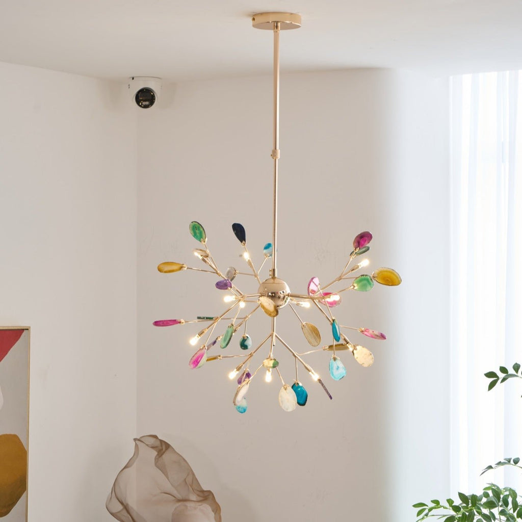 Agate Chandelier, Natural Agate Slices, Rose Gold Arms, G4 LED