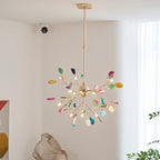 Agate Chandelier, Natural Agate Slices, Rose Gold Arms, G4 LED