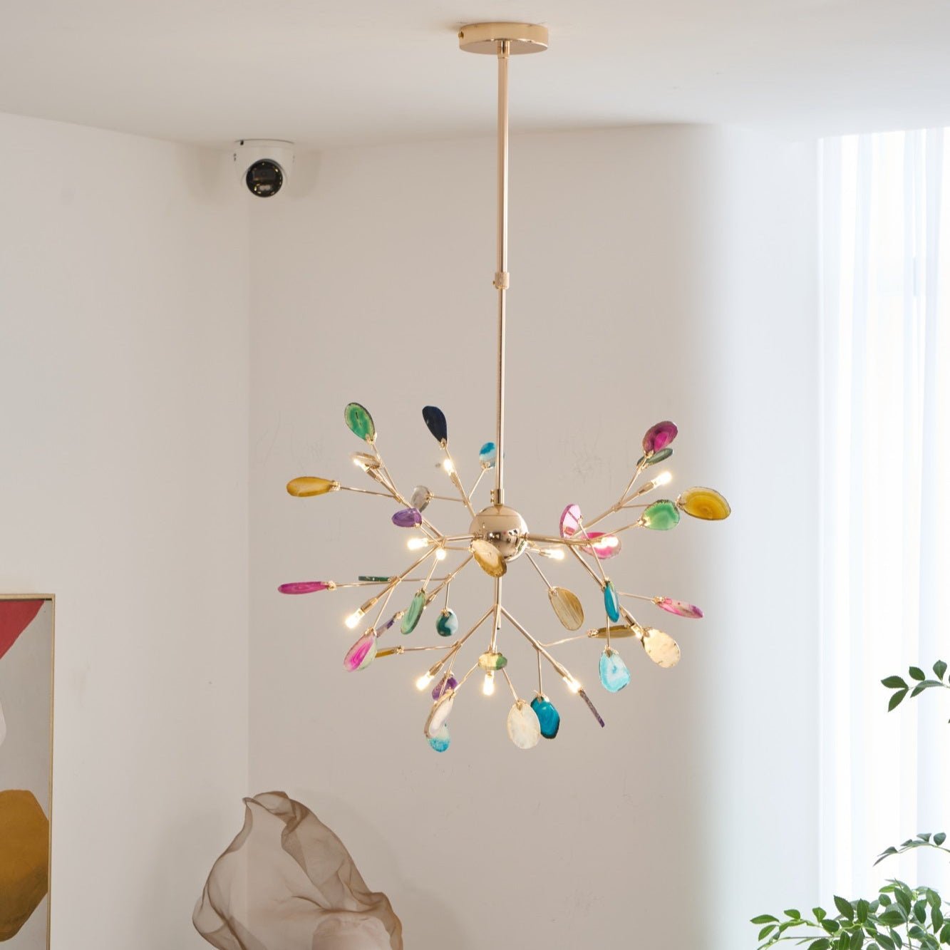 Agate Chandelier, Natural Agate Slices, Rose Gold Arms, G4 LED