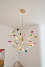 Agate Chandelier, Natural Agate Slices, Rose Gold Arms, G4 LED