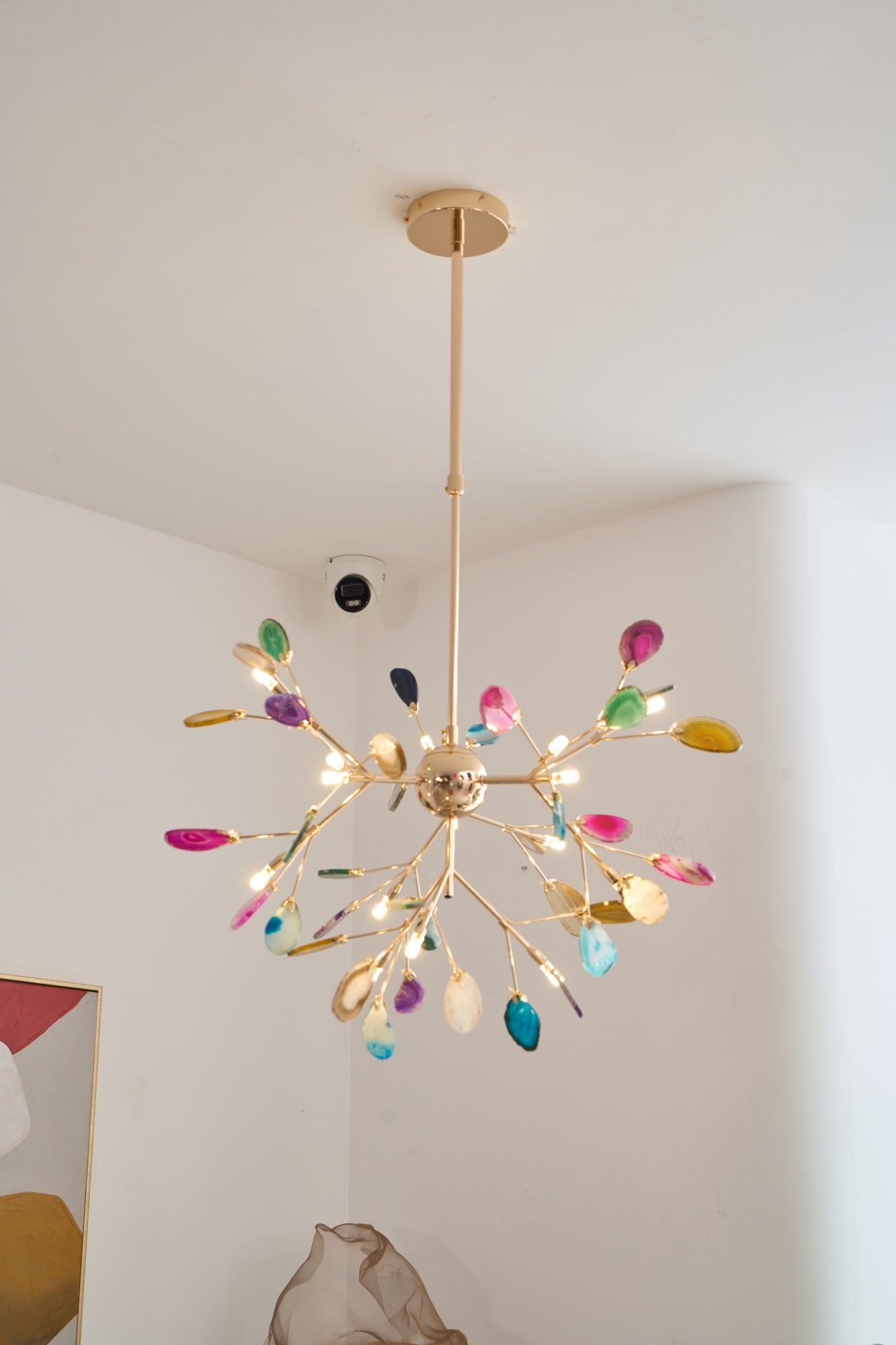 Agate Chandelier, Natural Agate Slices, Rose Gold Arms, G4 LED