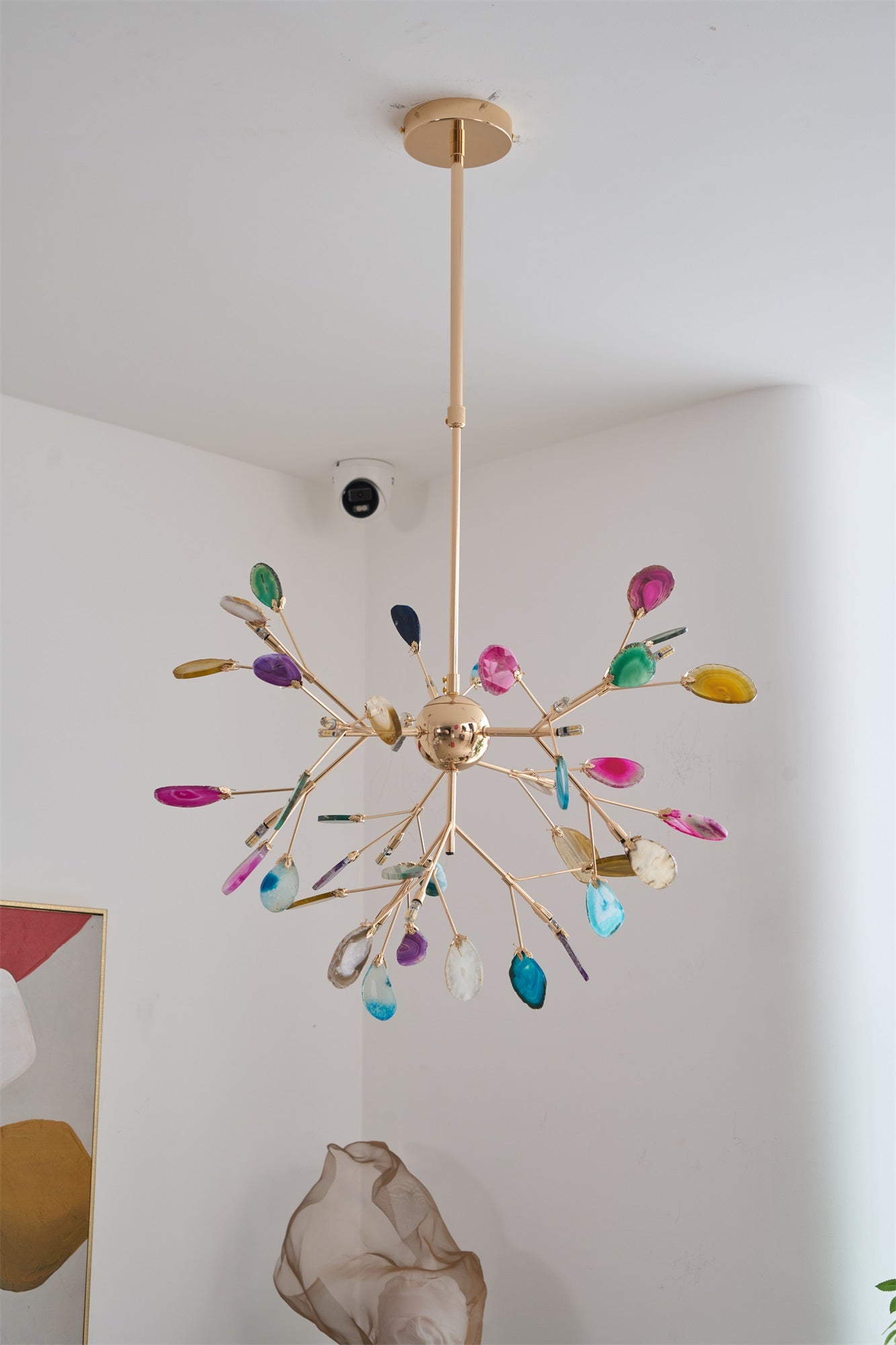 Agate Chandelier, Natural Agate Slices, Rose Gold Arms, G4 LED