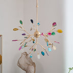 Agate Chandelier, Natural Agate Slices, Rose Gold Arms, G4 LED