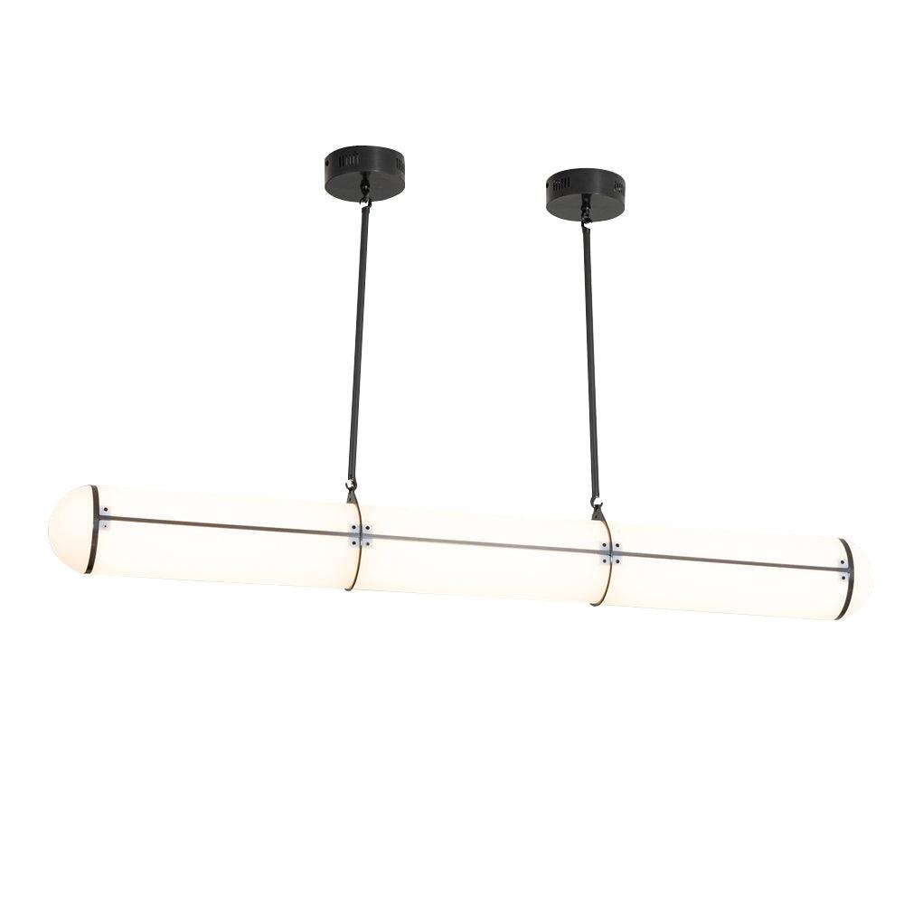 Linear pendant light shown against a neutral backdrop