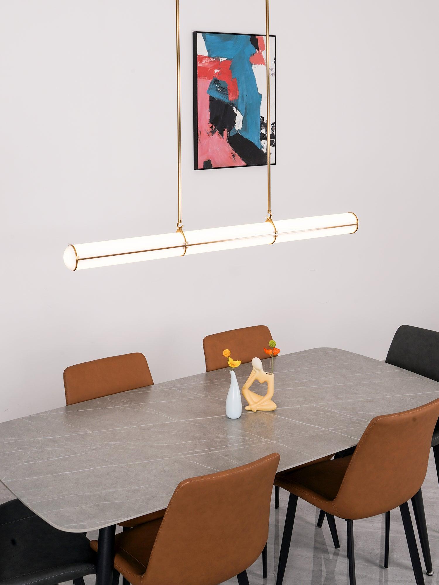 Linear pendant light shown in an architectural interior