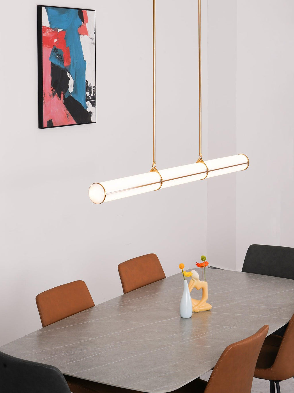 Linear pendant light detail of the canopy and rod