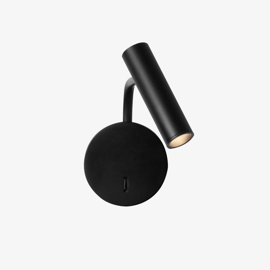 On a plain white backdrop, this black Clérachic wall sconce has its arm angled upward.