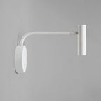 A white Clérachic wall sconce with a long bent arm, shown against a plain grey backdrop.