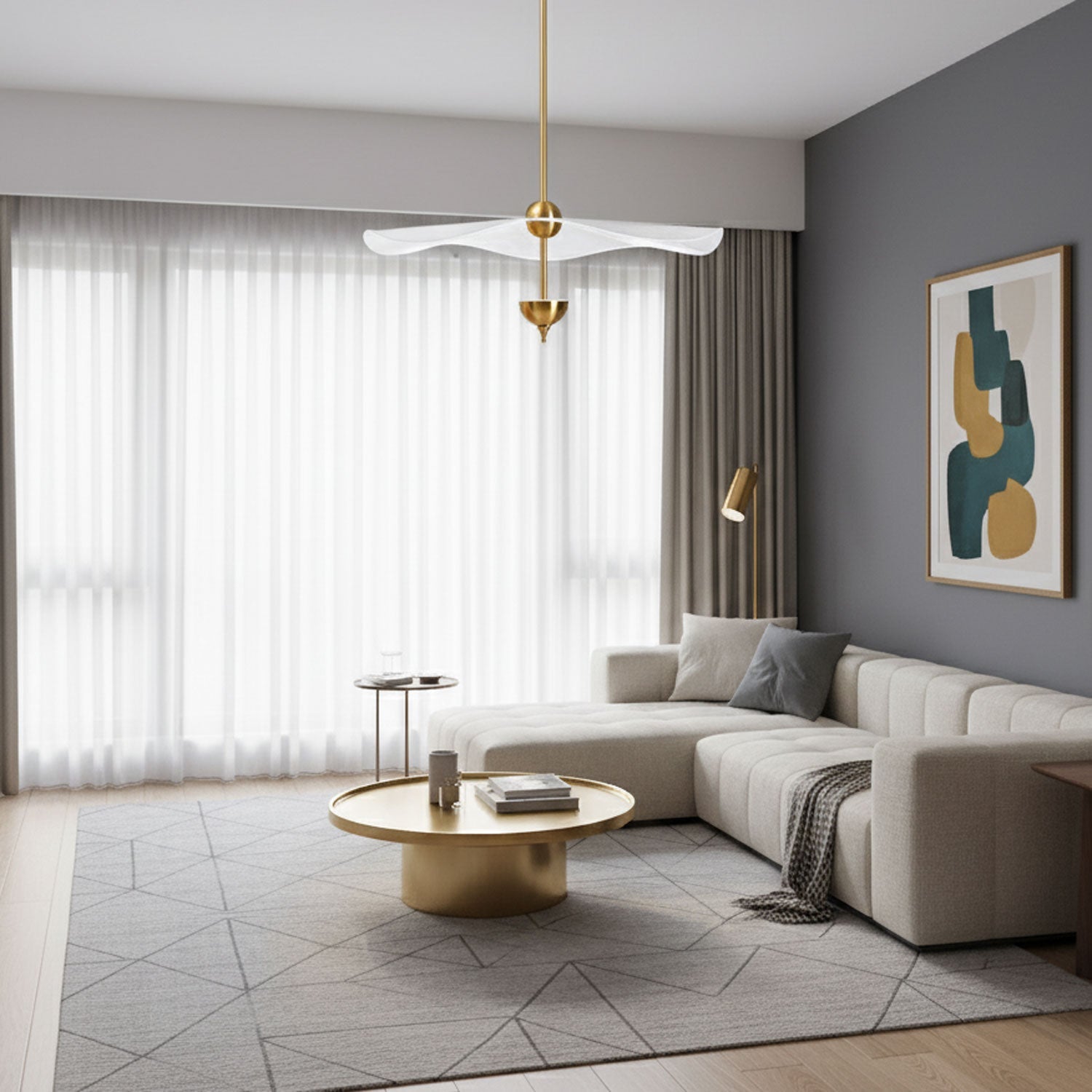 Envolee Double Biscuit pendant light casting soft warm light in a modern room