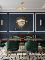 Envolee Double Biscuit gold-bodied pendant light suspended from an adjustable rod