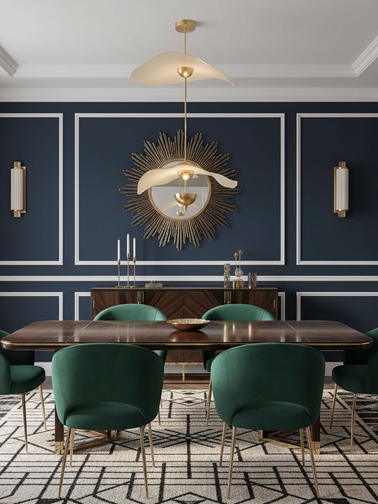 Envolee Double Biscuit gold-bodied pendant light suspended from an adjustable rod