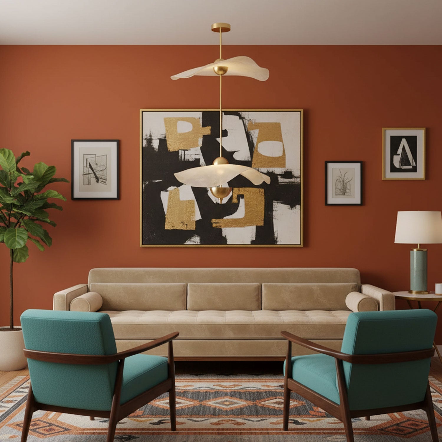 Side profile of the Envolee Double Biscuit pendant showing its sculptural double-shade silhouette