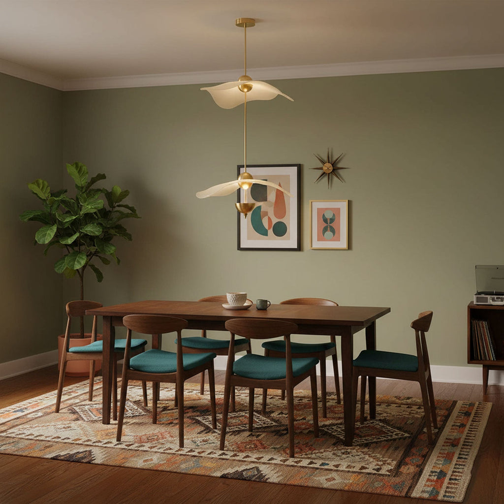 Lifestyle view of the Envolee Double Biscuit pendant light styled in a contemporary home