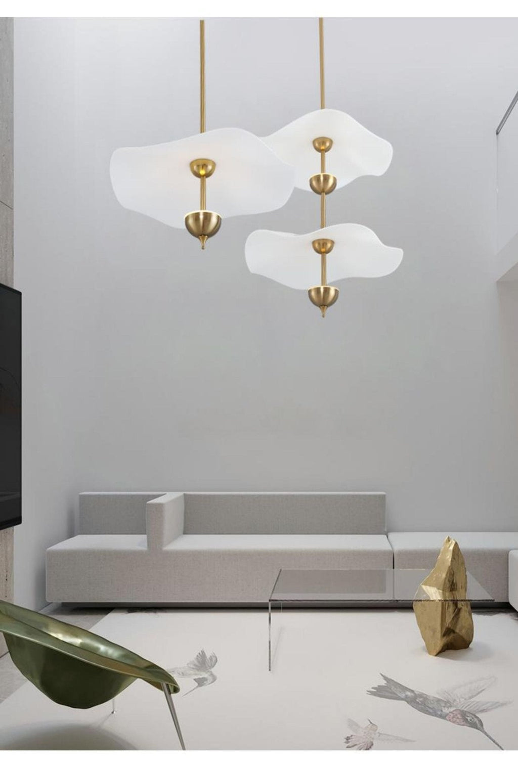 Lifestyle view of the Envolee Double Biscuit pendant light styled in a contemporary home