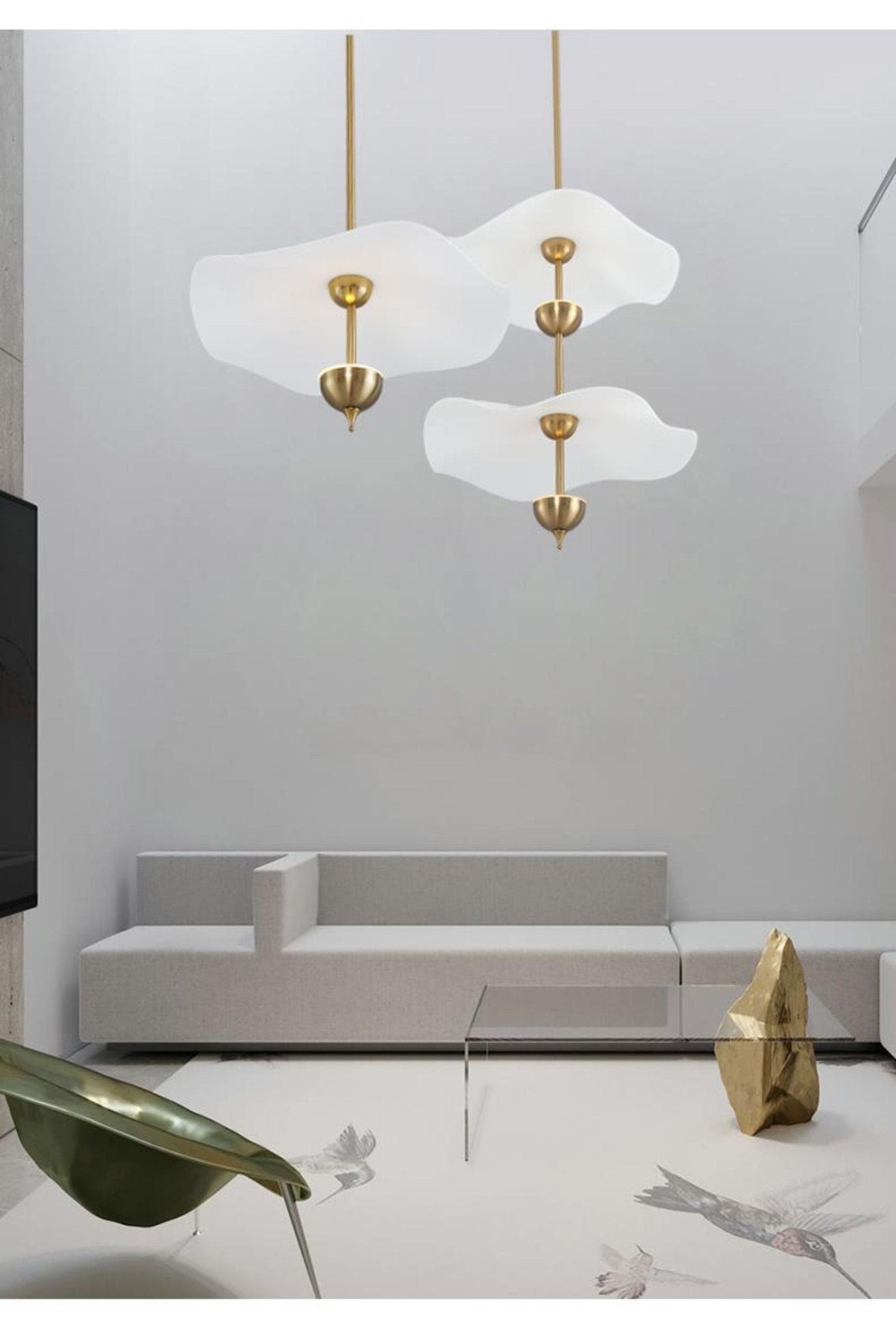 Lifestyle view of the Envolee Double Biscuit pendant light styled in a contemporary home
