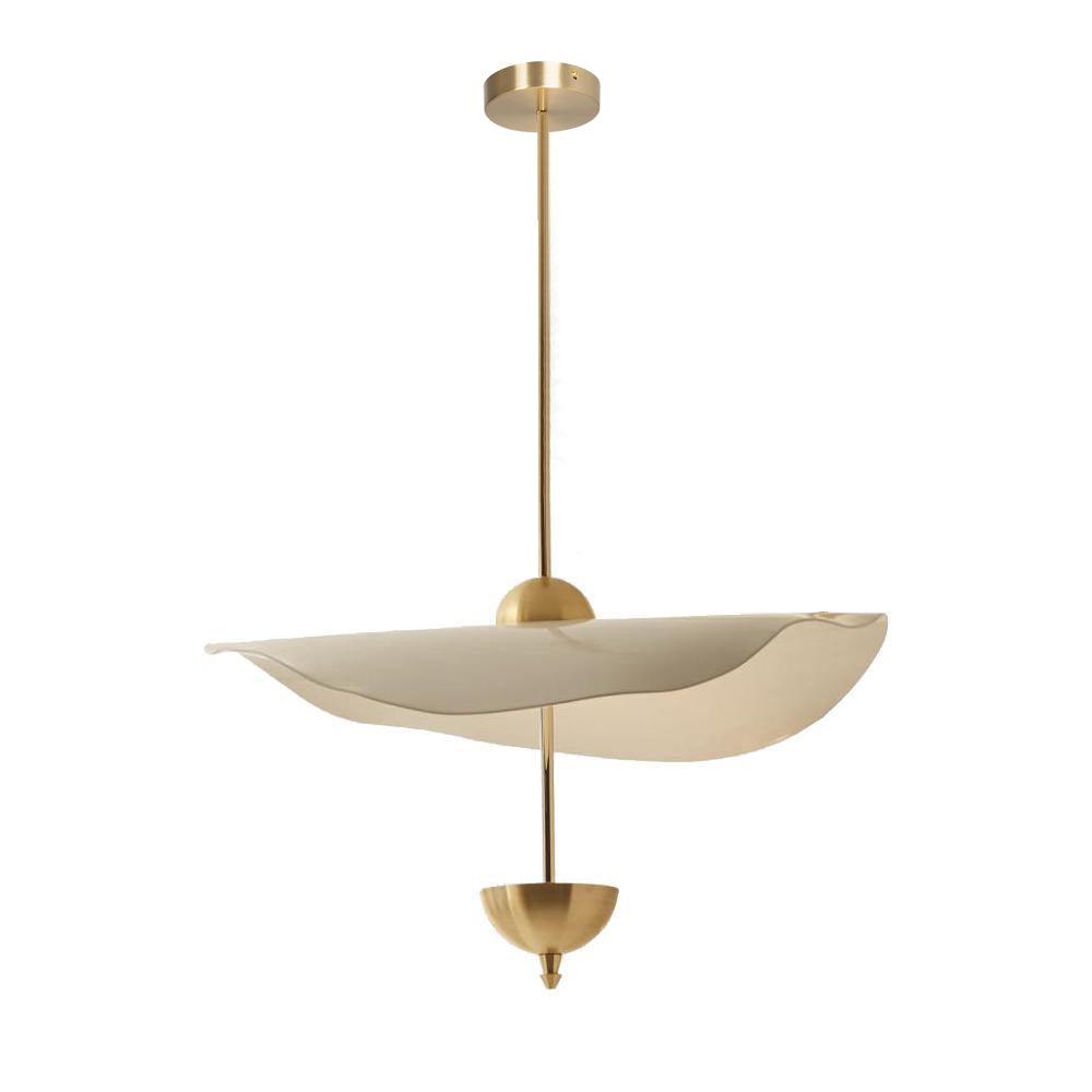 Envolee Double Biscuit pendant light in gold and white hanging above a styled dining table
