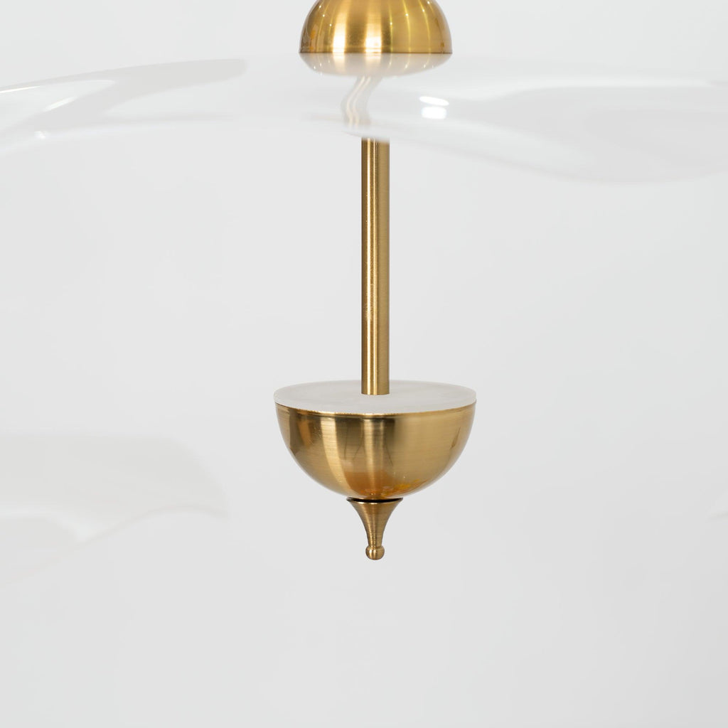 Side profile of the Envolee Double Biscuit pendant showing its sculptural double-shade silhouette